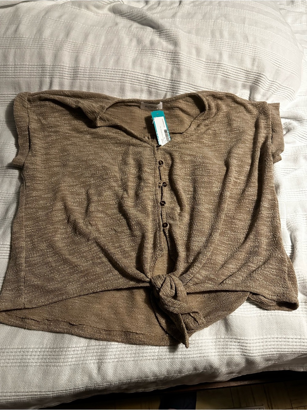 Kaileigh Brown Tie-Front Crop Top